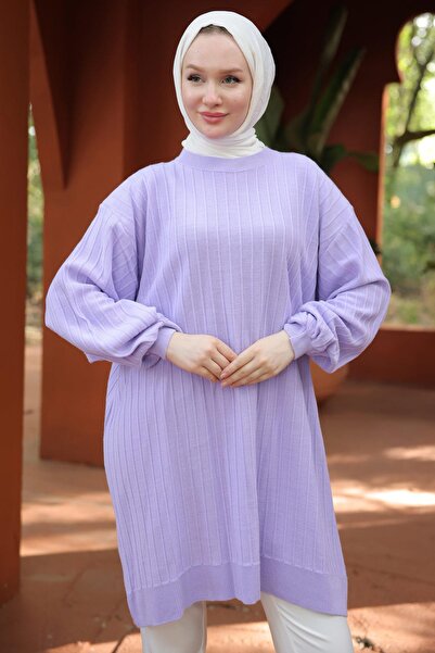 hafsamina Фіолетова трикотажна туніка - Balon Kol HM2519