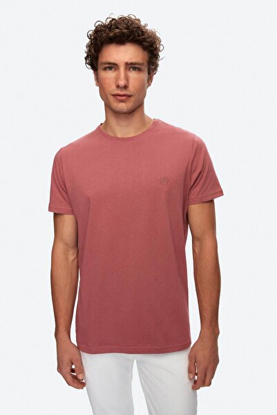 D'S Damat Βαμβακερό μπλουζάκι Dusty Rose Embroidered Regular Fit