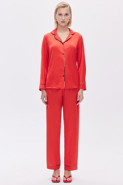 Feu De Elu Colorex Nar Çiçeği Uzun Saten Pijama Takımı