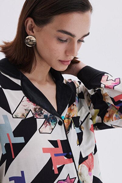 Feu De Elu Set pijamale lungi din viscoză - cu modele mixte și detalii din satin