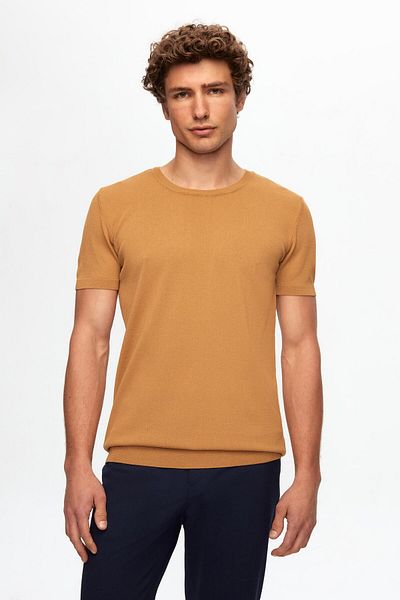 Twn Πλεκτό μπλουζάκι Camel Slim Fit Rayon