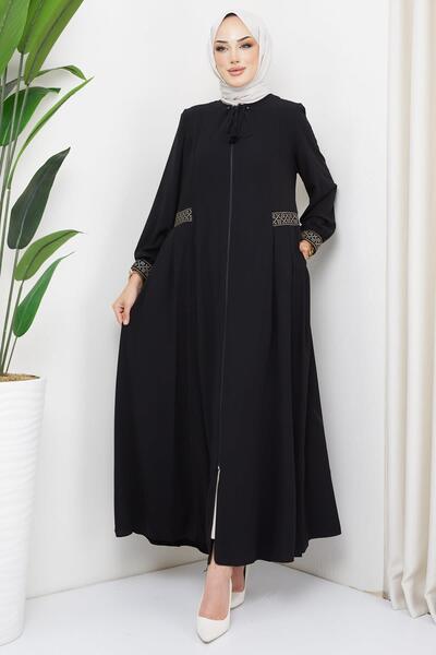 hafsamina Embroidered Plus Size Abaya Black HM2280