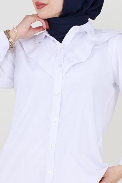 Sevitli Poplin Tunic with Fold Detail at the Collar - White