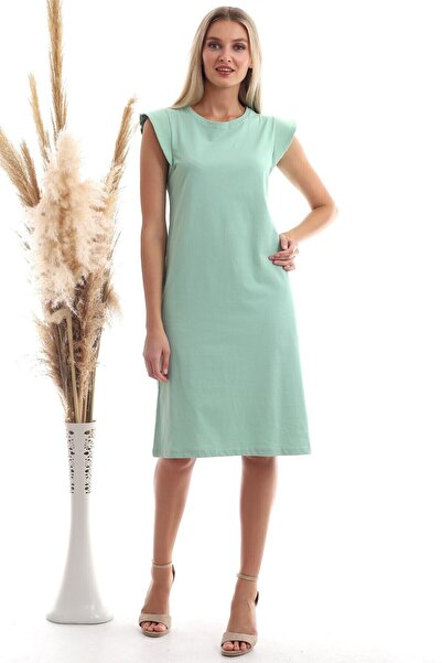 Cotton Mood 20333416 Single Jersey Dress with Shoulder Detail Cagla Green