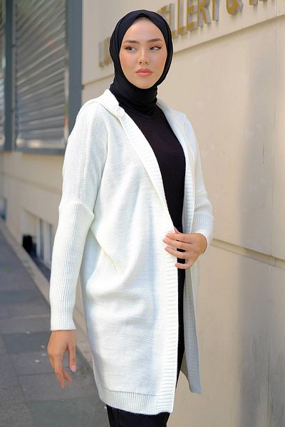 hafsamina Πλεκτά με κουκούλα Ζακέτα Κρέμα HM2245