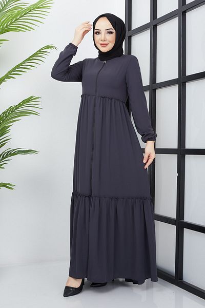 hafsamina Ruffle Detailed anthracite abaya
