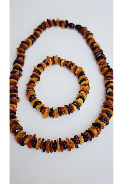 Kehribar Sarayı Drop Amber Natural Colors Huge Grain Unisex Necklace Bracelet Set 50Cm,20Cm