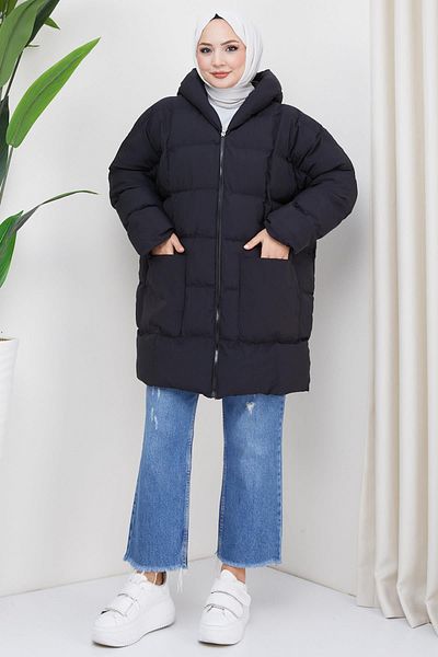 hafsamina Women's Oversize Fit Standard Size Kraşlı Padded Coat