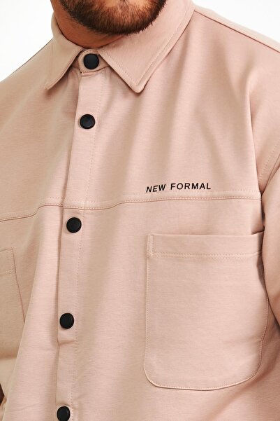 odelon Çıtçıt Detaylı Slim Fit Sweatshirt Erkek Pudra Dış Gömlek