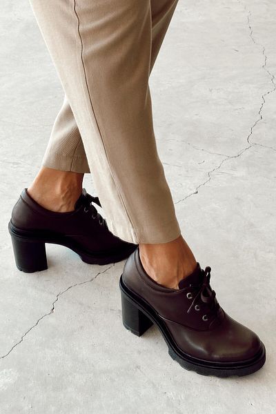 nope21shoess Παπούτσια Klein Brown από γνήσιο δέρμα με τακούνι