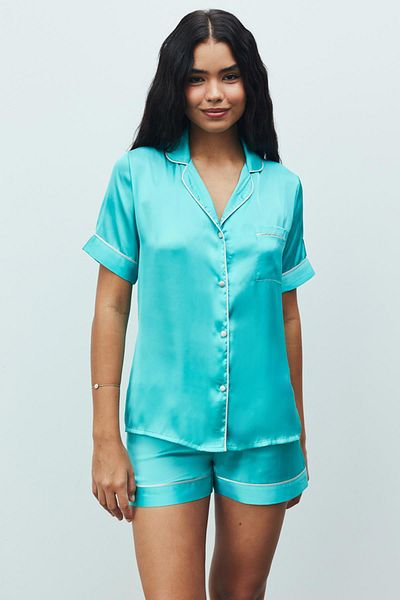Feu De Elu Amoureux Turquoise - Short Satin Pajama Set
