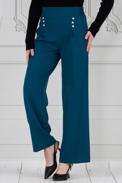 Sevitli بنطلون بثلاثة أزرار بتفاصيل طيات بلون بترولي