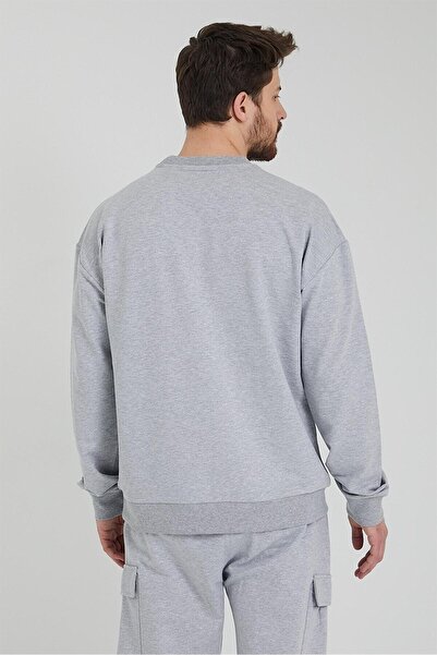 odelon Bisiklet Yaka Oversize Erkek Gri Sweatshirt