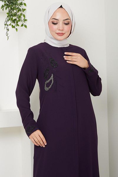 hafsamina Plum Huma Stone Ferace - HM2479