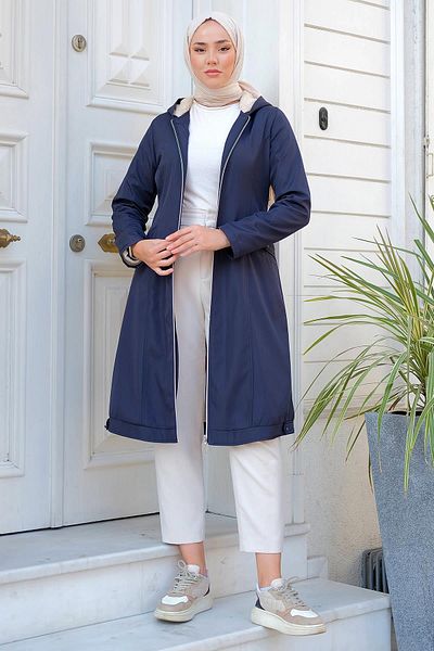 hafsamina Σταθερή κουκούλα με βελούδινο παλτό Navy Blue HM2277