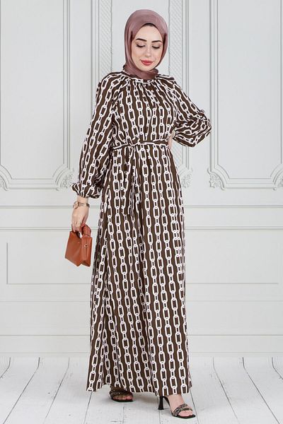 Sevitli Rochie cu model cu lanț Hijab - Maro