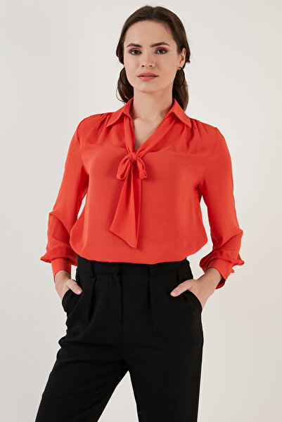 Lela Баглама Детальний V-подібний комір Шифонова сорочка Сорочка 611bz0047