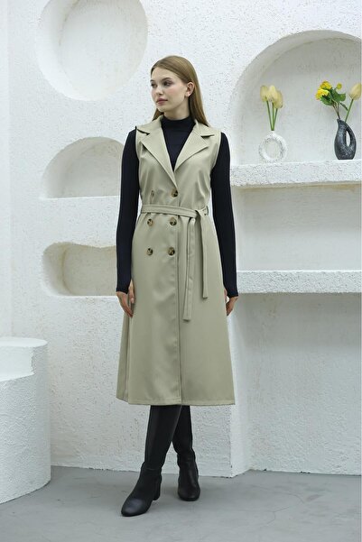 QUBERZ Μπεζ Χρώμα Αδιάβροχο Μακρύ Γιλέκο - Bondit