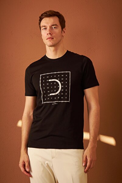 odelon Чоловічий чорний офіційний футболка - Comfort Fit, з принтом, Mars15