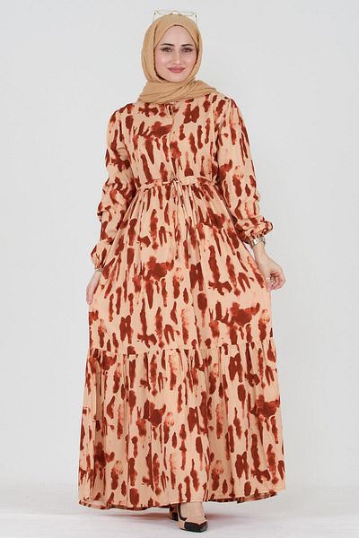 Sevitli Batik Pattern Hidden Button Viscose Dress-burgundy