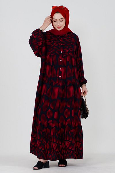 Sevitli Zümra Robe Half Button Viscose Dress-red