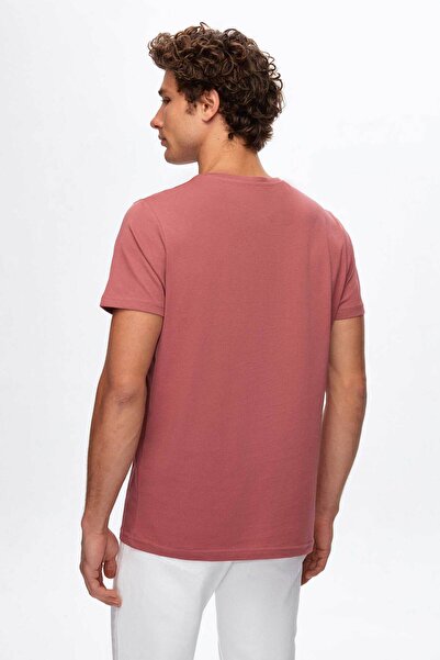 D'S Damat Βαμβακερό μπλουζάκι Dusty Rose Embroidered Regular Fit