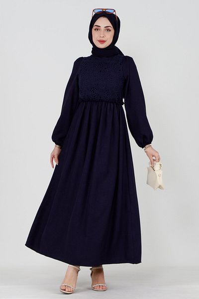 Sevitli Turquoise Dress-navy blue