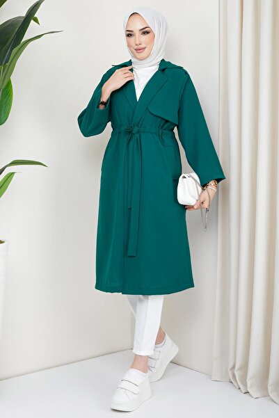 hafsamina Kuşaklı Bağlamalı Trençkot Yeşil