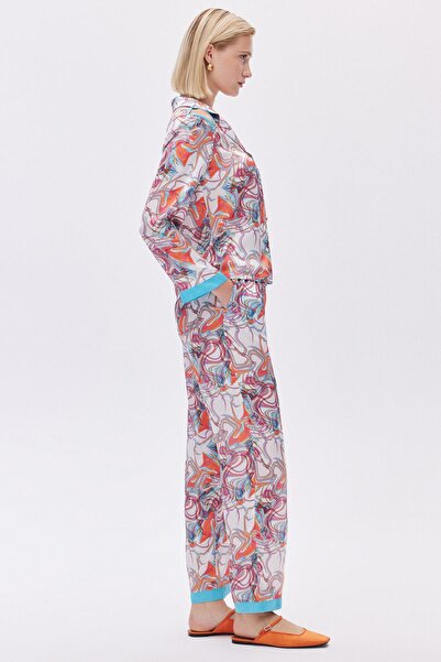 Feu De Elu Leyiza Desenli Uzun Saten Pijama Takımı