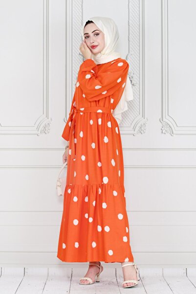 Sevitli Πορτοκαλί πουά φόρεμα Princess Model