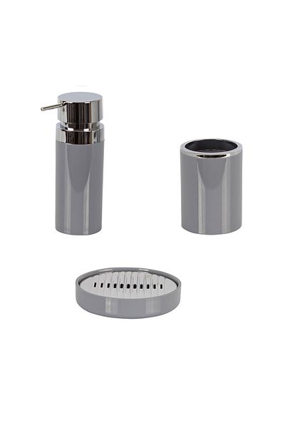 Prima Nova Σετ 3 τεμαχίων Lenox Grey με δοσομετρητή σαπουνιού και θήκη οδοντόβουρτσας