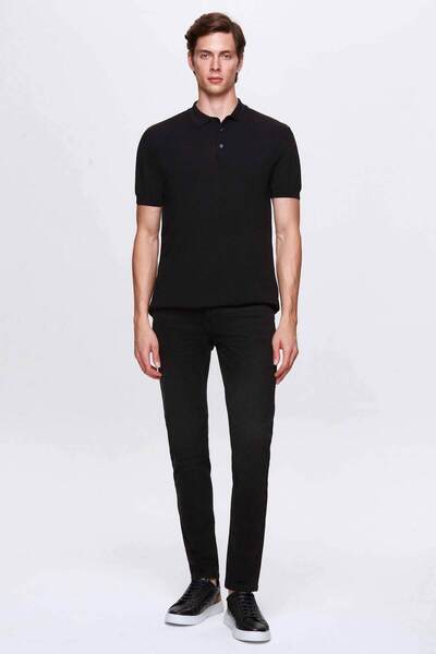 D'S Damat Ds Damat Slim Fit Μαύρο μονόχρωμο πλεκτό καλοκαιρινό μπλουζάκι από ρεγιόν