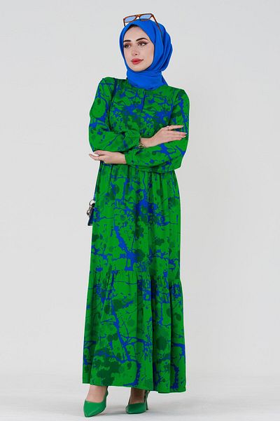 Sevitli Miray Viscose Dress with Tunnel Waist - green