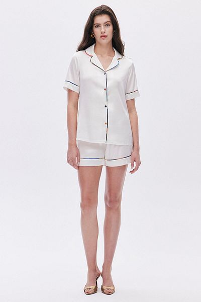 Feu De Elu Ecru Colorex Short Satin Pajama Set