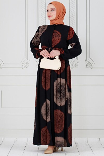 Sevitli Ψηφιακό φόρεμα Viscon με με τύπωμα κρυφά κουμπιά - VİZON