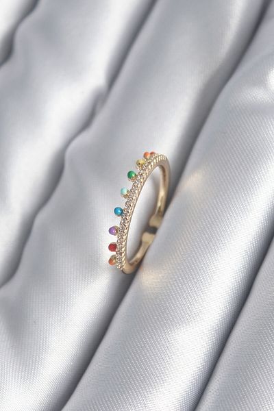 TUA MODA Tua Fashion Brass Gold Color Zircon Stone Detail Women Ring