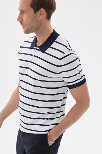 odelon Чорно-синя смугаста поло-комір, віскозна чоловіча трикотажна футболка - Лімітована серія