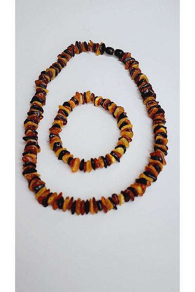 Kehribar Sarayı Drop Amber Natural Colors Huge Grain Unisex Necklace Bracelet Set 50Cm,20Cm
