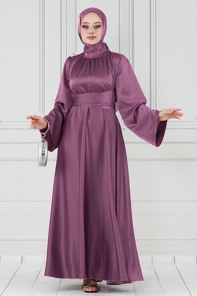 Sevitli Rochie de seara din satin - cu centura incrucisata si trandafir uscat