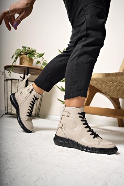 Diego Carlotti Hakiki Deri Fermuarlı Günlük Bağcıklı Kısa Kadın Bot / Bootie