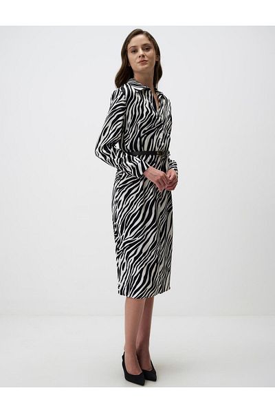 Jimmy Key Black Shirt Collar Long Sleeve Satin Midi Dress