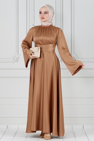 Sevitli Rochie de seara din satin - cu centura in cruce, MINK