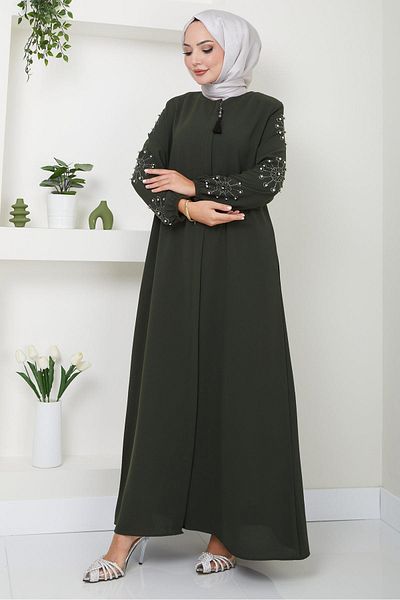 hafsamina Πέτρα με λεπτομέρεια Pearl Hafi Khaki Ferace - HM2494