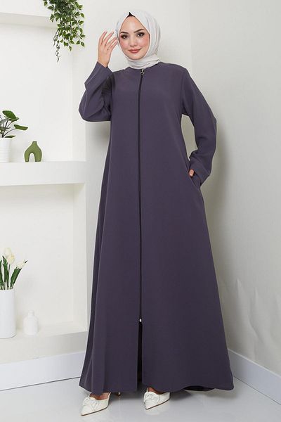 hafsamina Smoked Large Size Zippered Ferace - HM2488