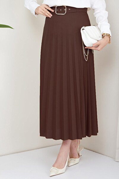 hafsamina Ζώνη Πλισέ Φούστα Καφέ HM2104