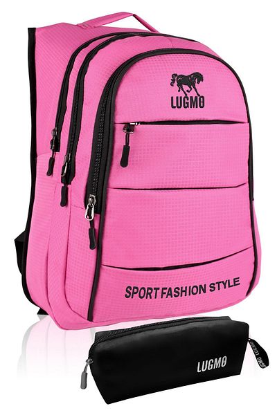 LUGMO High School Junior High School Bag with 4 Pockets and Waterproof - Pink