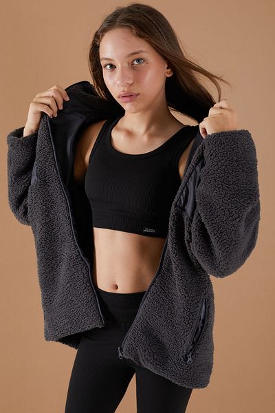 Cansın Mini Cardigan de pluș pentru fete - afumat, buzunar la piept, glugă - 19500