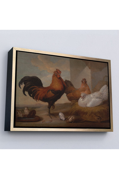 Oxyteez Francis Barlow cu cadru din lemn - Pictură de cocoș, pui și pui-7067