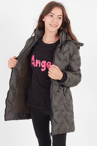 Cansın Mini Palton pentru fete Palton puf cu glugă imprimat 14531