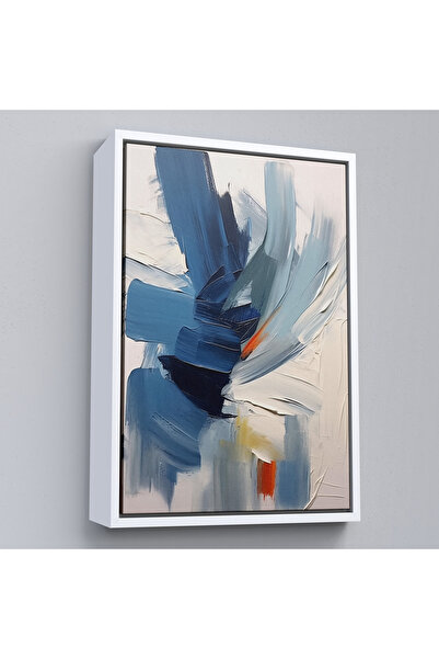 TAKI DERYASI Pictură în ulei cu aspect de pictură în tonuri albastre cu cadru din lemn-7575